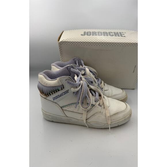 Vintage Jordache High Top Women's Sneakers Size 7.5 - White/Mint/Lilac 80s Retro - Picture 1 of 10